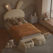 Nestfair Twin Size Upholstered Platform Bed With Cartoon Ears Shaped Headboard And Light