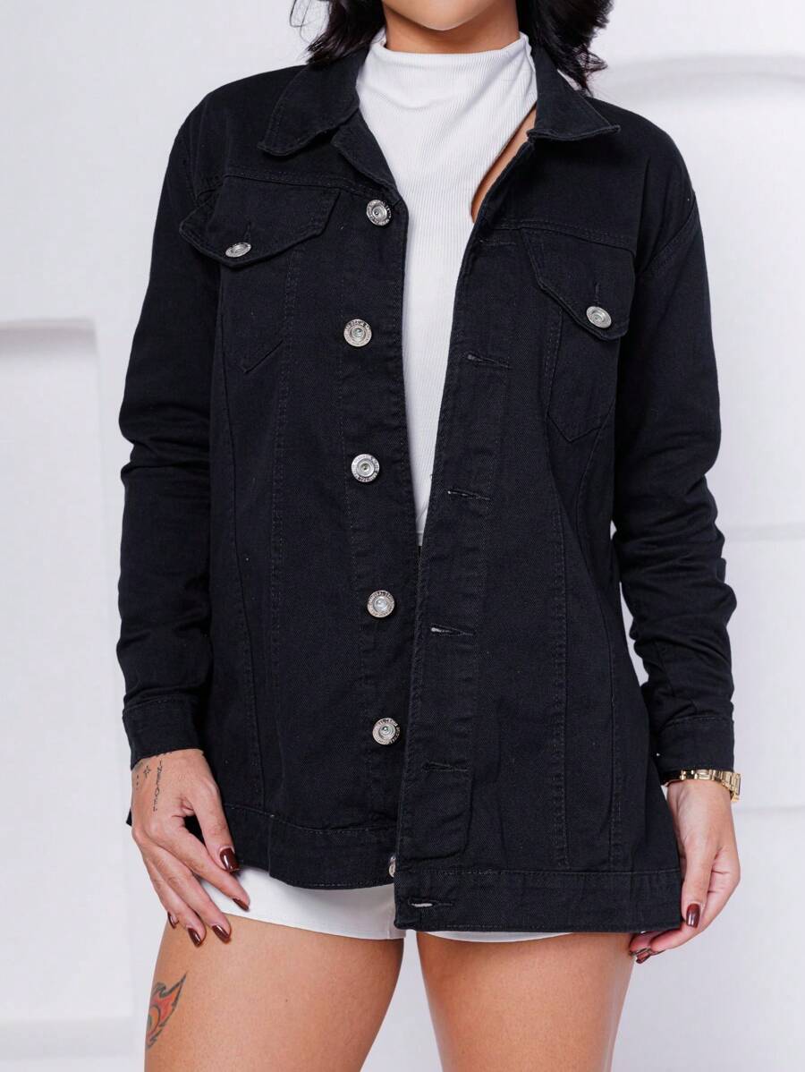 Women Denim Jackets & Coats - màu đen - Xem 1