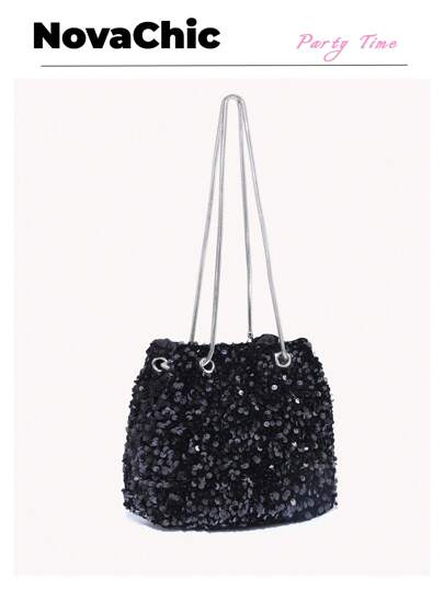 Lightweight, Business Casual Sequin Decor Bucket Bag Mini Drawstring Design, Clear Bag Evening Bag, Dinner Bag Glamorous, Elegant, Exquisite, Quiet Luxury For Party Girl, Woman, Bride Perfect For Party, Dinner/Banquet Christmas Party Dress, Party Bags, Perfect For Party Wedding Prom Dinner/Banquet Matching With Holiday Party Dress Evening Dress & Sequin Dress, New Year , Wedding