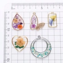 3入組合金蝴蝶設計真花吊墜，適用於DIY樹脂珠寶製作（項鍊、耳環） - 彩色 - 查看 12