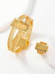 Dubai Jewelry Laser Udann Rose Bridal Luxurious Plated Cuff Bracelet For Women, Wedding Clasp-Open Bangle Ring 2pcs/Set – 24K Gold Plated Copper Alloy – Perfect Party And Birthday Gift For Girls And Women Valentines - Yellow Gold - View 7