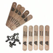 10pcs Handmade Tags "Heart" With 10 Sets Of Rivets, Leather Labels, Crochet Labels, Handmade Leather Tags, Handmade Labels, Hat Labels - Coffee Gold - View 10