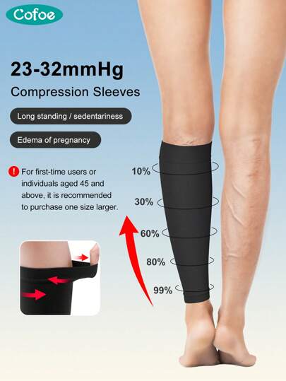 Cofoe Level 2 Compression Socks 23-32mmHg Below Knee Compression Sleeves Open Toe Calf Compression Stocking Legging For Men Women Pregnant