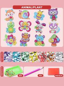 12 Sheets Diy Diamond Painting Sticker Set, Creating Art Education Craft Magic Design Cartoon Handmade Toy For Kids' Birthday Gift - Multicolor - View 11