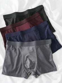 4PCS Men's Underwear Comfortable Breathable Men's Summer Cool Boxer Briefs Men's Half Mesh Solid Color Underwear
