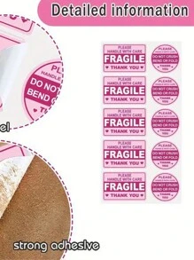 10 Sheets Fragile & Handle With Care Warning Labels Stickers, 100pcs Per Sheet - Multicolor - View 2