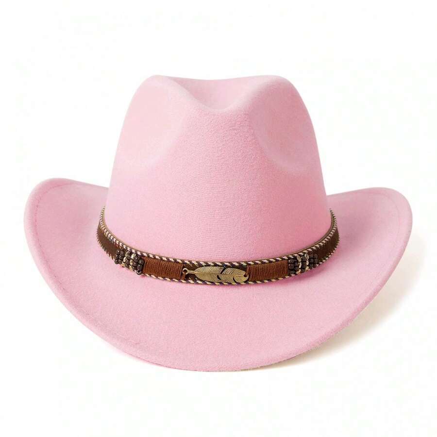 1 sombrero cowboy unisex de moda adornado con banda y decoración de hoja dorada, sombrero de regalo para mujer para actividades al aire libre; Sombrero Fedora con borde enrollado para hombres y mujeres, sombrero de jazz, sombrero de ala ancha para regalo de protección solar - Multicolor - Ver 1