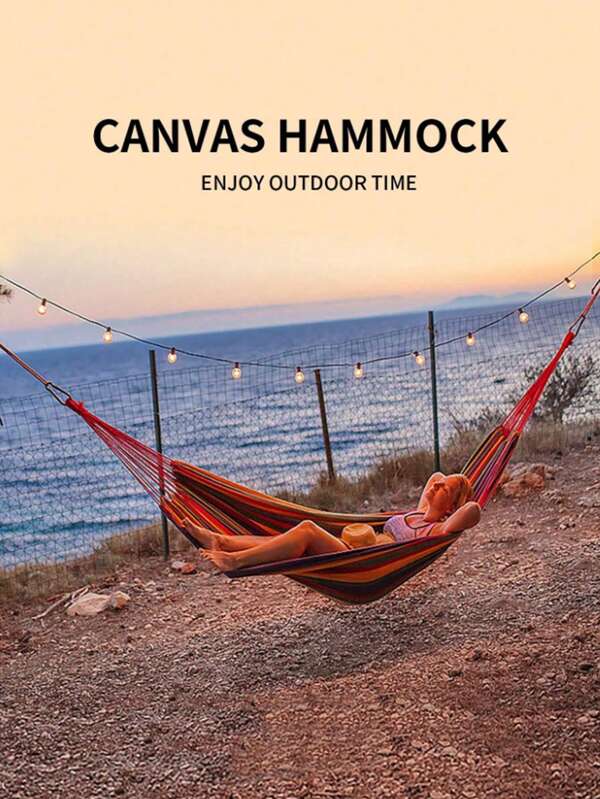 Hamac portable en canevas, parfait pour le camping en plein air, le patio, le voyage et les fêtes.