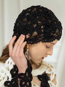 1 pieza Mujeres gorro hecho a mano de punto de ganchillo en unicolor, gorro holgado y transpirable adecuado para uso diario