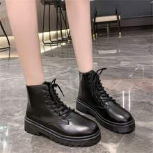 Style With Shorts,Women Boots, British Style Thick Soled Ankle Boots, Motorcycle Leather Mid-Calf Boots, Comfortable Outdoor