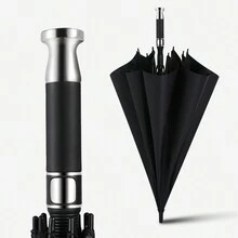 1pc Car Logo Umbrella, Oversized Golf Umbrella, Dual-Purpose For Sunny And Rainy Days With Long Handle - Black - View 1