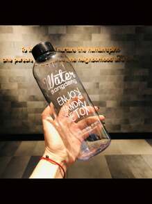 1pc 1000ml Transparent Water Bottle With Letter Pattern - Transparent - View 3
