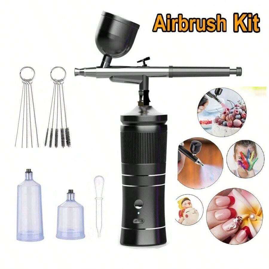 1 Set 0.3mm Spray Gun ,Airbrush Kit With Compressor Rechargeable