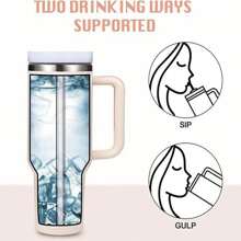 1 pieza Vaso de 40 Oz en color rosa claro con asa y pajita, vaso libre de BPA con tapa y pajita, botella de agua reutilizable de acero inoxidable aislada de doble pared para el hogar, la oficina y los viajes de vuelta a la escuela
