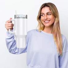 1 pieza Vaso de 40 Oz en color rosa claro con asa y pajita, vaso libre de BPA con tapa y pajita, botella de agua reutilizable de acero inoxidable aislada de doble pared para el hogar, la oficina y los viajes de vuelta a la escuela