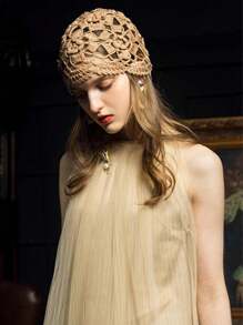 1 pieza Mujeres gorro hecho a mano de punto de ganchillo en unicolor, gorro holgado y transpirable adecuado para uso diario