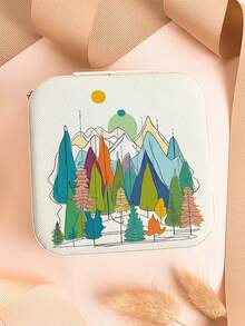 1個極簡主義線條山水手提珠寶收納盒，PU皮革小型珠寶收納盒，簡單珠寶收納盒，適用於女孩和女人的禮品盒 - 米色 - 查看 8