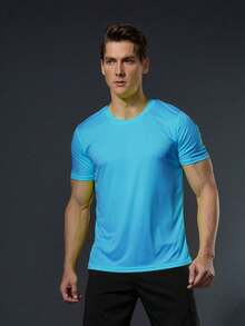 Set de 3 camisetas deportivas de estilo novio para hombres, camisetas de manga corta de secado rápido para correr, ropa deportiva transpirable de ajuste holgado para fitness y actividades al aire libre - Celeste - Ver 2