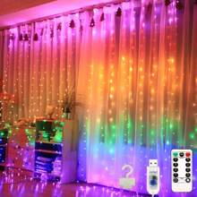 万圣节快乐仙女窗帘灯适用于卧室 300 LED，圣诞灯串 USB 插头 8 种模式壁挂闪烁带遥控器适用于室内/室外婚礼派对背景装饰，房间装饰圣诞装饰圣诞灯卧室装饰家居装饰派对装饰节日节日圣诞节礼物感恩节圣诞树装饰饰品万圣节装饰房间装饰万圣节花园装饰礼物仙女节日装饰节日装饰 - 銅線窗簾燈 - 查看 4