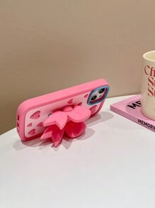 Cute Pink Heart Lens Cartoon Phone Case With Bowknot, Desk Stand Phone Holder For 12, 13, 14, 15 Pro