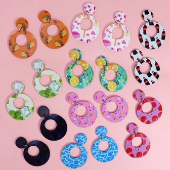 1pair Fashionable Acrylic Earrings, Simple Geometric Circle Design, Perfect For Summer Pool Beach Parties, Sweet Donut Charm & Lovely Personalized