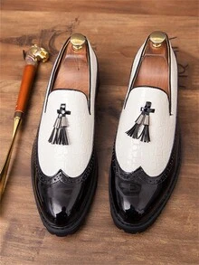 Giày da nam kiểu Anh màu đen trắng mũi nhọn, kiểu dáng slip-on. - Đen và trắng - Xem 2
