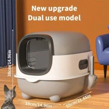 Extra Large Cat Litter Box, Fully Enclosed Anti-Splash Cat Toilet, Gray (22in*15in*15in) - Grey - View 5