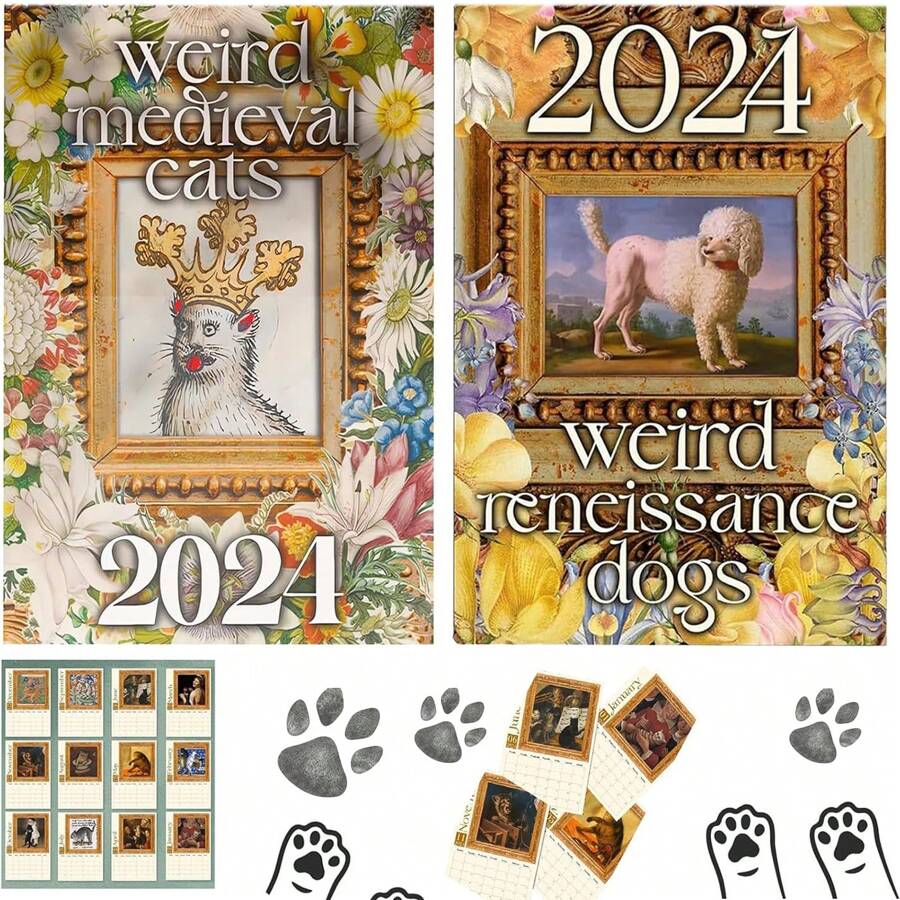 Weird Medieval Cats And Dogs Calendar 2024, Cute Cats And Dogs Animals