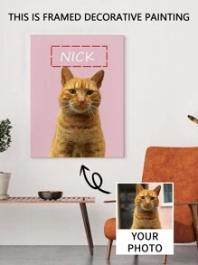 1pc Framed Personalised Pet Portrait, Custom Pet Portrait From Photo, Custom Cat Portrait, Custom Dog Portrait, Pet Memorial Ideas, Perfect Gift And Decoration, Pet Art Ornamental Exquisite, Stylish, For Anniversaries, For Valentine's Day, For Mother's Day, For Birthdays, For Children's Day, For Graduation, For Weddings, For Housewarming Dining Room, Living Room, Bedroom, Office, Tea Room, Home, Valentine Day, Valentine Day Decor Gifts, Slow Summer Living, Customized Wall Art, Chic Autumn