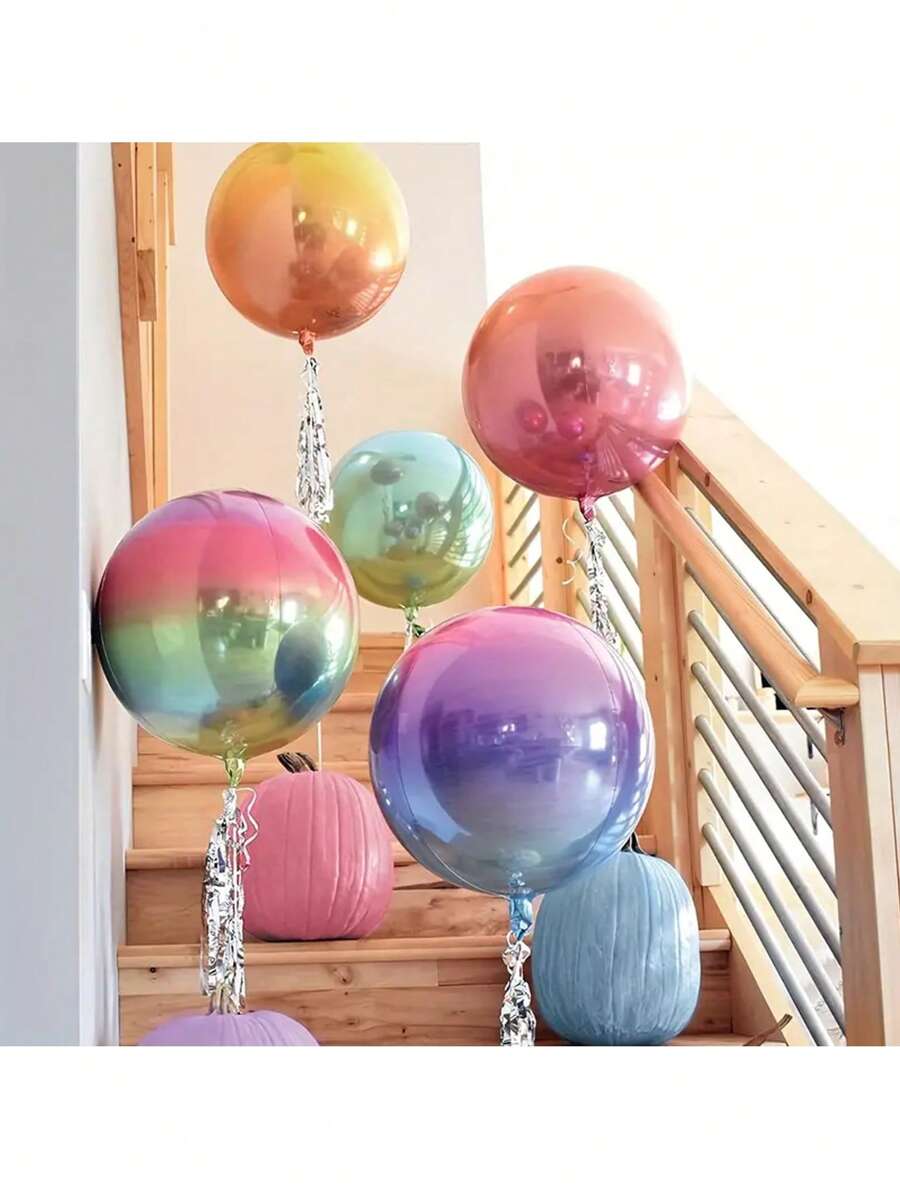 5 个 4D 圆形渐变铝膜气球，适用于生日、毕业典礼、婚礼派对装饰和美观的房间装饰，返校情人节 - 彩色 - 查看 1