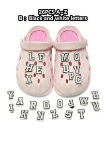 26入組粉色/黑白色字母靈感鞋扣涼鞋，配有奢華魅力，非常適合男孩、女孩、青少年和成年人在派對中脫穎而出