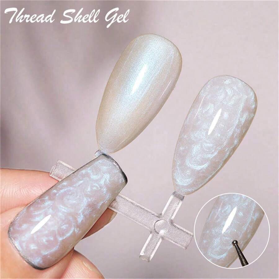 4Pcs Thread Shell Gel Nail Polish Set, White Pink Pearl Shell Texture ...