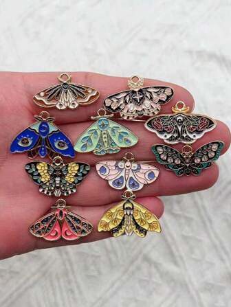 10pcs Mix Sun Moon Moth Insect Charms, For Jewelry Making Alloy Enamel Butterfly Pendants, Diy Phone Chains Necklace Pendants Findings