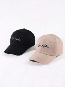 2 chiếc mũ trượt tuyết Unisex Y2K thêu Good Vibes Mũ bóng chày ngoài trời Mũ len mùa đông ấm áp và giản dị, thích hợp để đi lại hàng ngày - Đen + kaki - Xem 2
