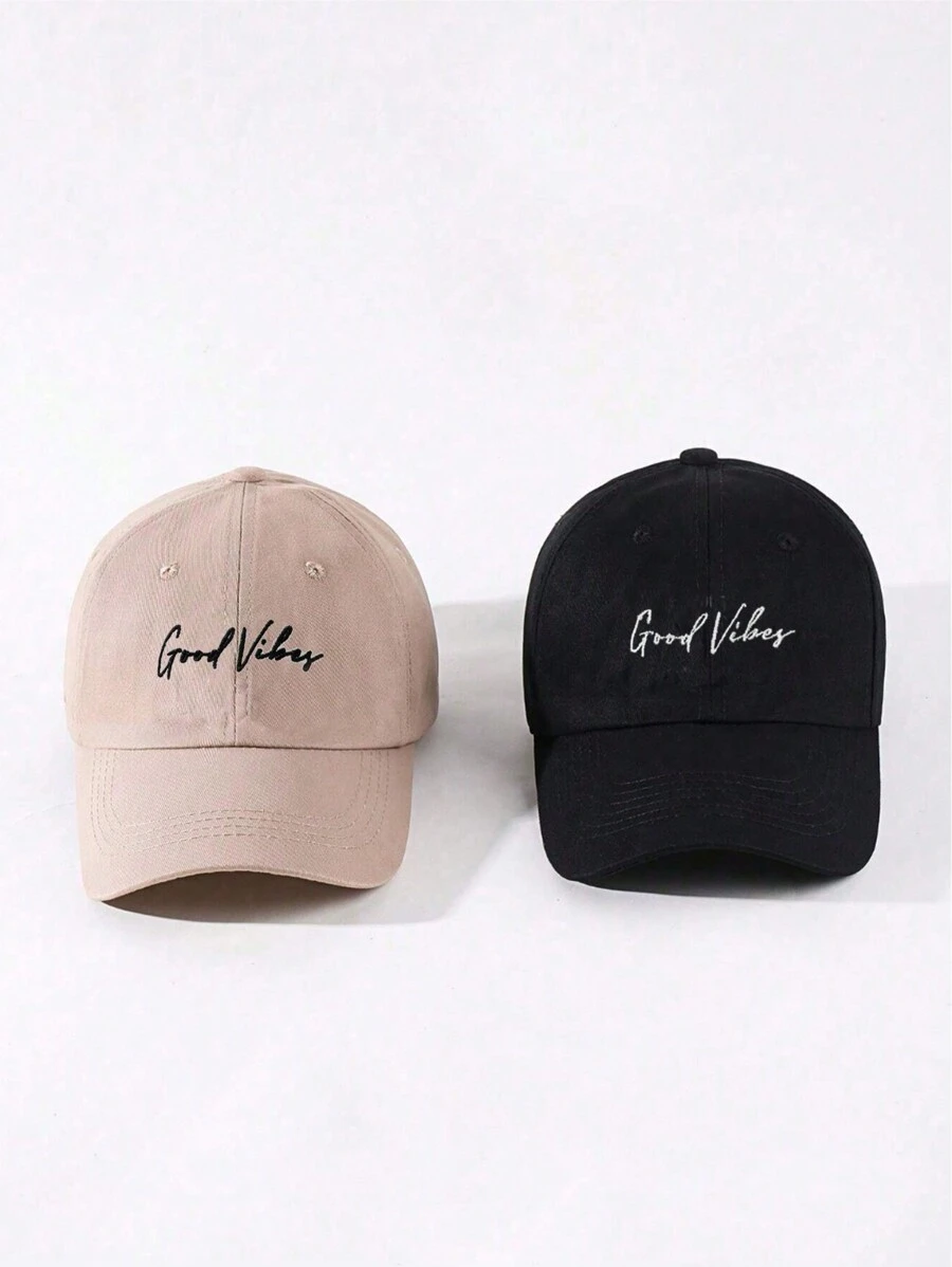 2 chiếc mũ trượt tuyết Unisex Y2K thêu Good Vibes Mũ bóng chày ngoài trời Mũ len mùa đông ấm áp và giản dị, thích hợp để đi lại hàng ngày - Đen + kaki - Xem 1