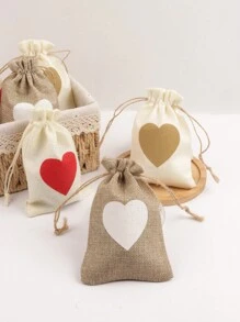 1 bolsa de regalo de lino con cordón, color beige, para almacenamiento de dulces, joyas y pequeños regalos - Marrón - Ver 1