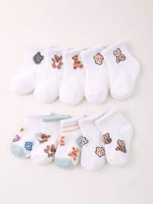 10 Pairs Solid Color Baby Socks With Cute Cartoon Bear Print | Stretchy Socks | Unisex Kids Socks | Infant Socks | Newborn Socks | Toddler Socks | Halloween Decor Thanksgiving Christmas Gift - Multicolor - View 4