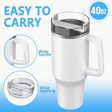 1 pieza Vaso de 40 Oz en color rosa claro con asa y pajita, vaso libre de BPA con tapa y pajita, botella de agua reutilizable de acero inoxidable aislada de doble pared para el hogar, la oficina y los viajes de vuelta a la escuela