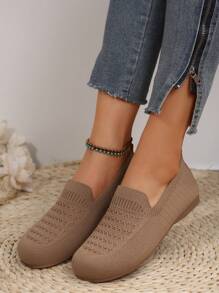 Breathable Flat Slip-Resistant Lightweight Mesh Shoes For Spring And Autumn - Khaki - View 3