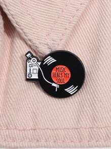 1入組音樂治癒我的靈魂復古色彩的黑膠唱片造型金屬胸針，創意服裝包飾徽章，男女適用於日常穿著