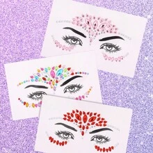 1pc/6pcs Rhinestone Face Stickers Crystal Face Stickers Show Party Masquerade Ball Oktoberfest Cosmetic Products Glue Free Decorative Stickers, Rhinestone Facial Tattoo Sticker For Party, Face Jewels Festival Makeup Eve Jewels Stick On Rhinestone For Face, Hair, Body, Eye