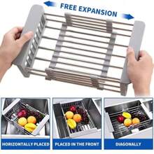1  Pieza Colador De Acero Inoxidable Para Fregadero De Cocina Con Canasta De Almacenamiento Para Platos, Soporte Para Lavar Verduras/frutas - Plateado - Ver 1