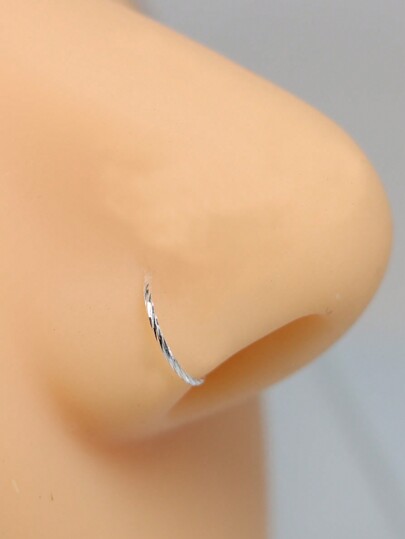 2pcs 925 Sterling Silver Twist Nose Ring Color Gold 8mm Hoop Piercing Earrings Tragus 22G Jewelry