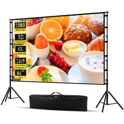 WEIJIEMING 4K HD 16:9 Projector Screen With Stand, Large Indoor Outdoor Movie Projection Screen, Wrinkle-Resistant Design, Suitable For Backyard Movie Nights, Easy To Clean, 1.1 Gain, 160° Viewing Angle, And Carrying Bag