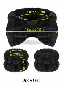 1pc Solid Color Black Bath Headband & 2pcs Bath Wrist Band, Creative Polyester Facial Makeup Headband & Wrist Wash Band Set For Bathroom Home Bathroom Decor Fall Decor Back To School