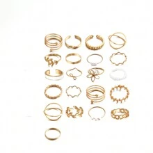 50-3入組時尚、簡約、優雅、復古耳環套裝；包括花朵、心形、扭曲、幾何、珍珠、水晶、星形、葉形等款式。還包括項鏈、手鍊、戒指套裝，適用於假期、派對、約會、日常穿著和禮品贈送。 - 金黃色 - 查看 9