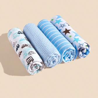 4pcs Neutral Baby Swaddle Blanket Set, Simple Design Love Valentine