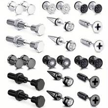 SENLANSP 6對男性不鏽鋼龐克螺旋耳釘-時尚螺旋啞鈴穿刺飾品 - 耳環 - 查看 1