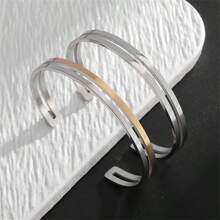 SeuSuk Unisex Stainless Steel C-Shaped Bangle Bracelet, Simple & Stylish Daily Accessory