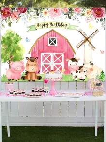 1pc Polyester Farm Animal Barn Door Theme Birthday Party Backdrop, For Farm Animal Theme Party Decorations, Birthday Party Photo Booth Props - Style a - View 4